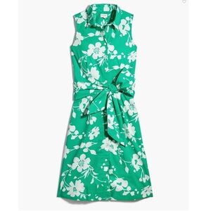 J. Crew Factory Sleeveless Tie-Waist Shirtdress in Floral Green, Size 6, NWOT